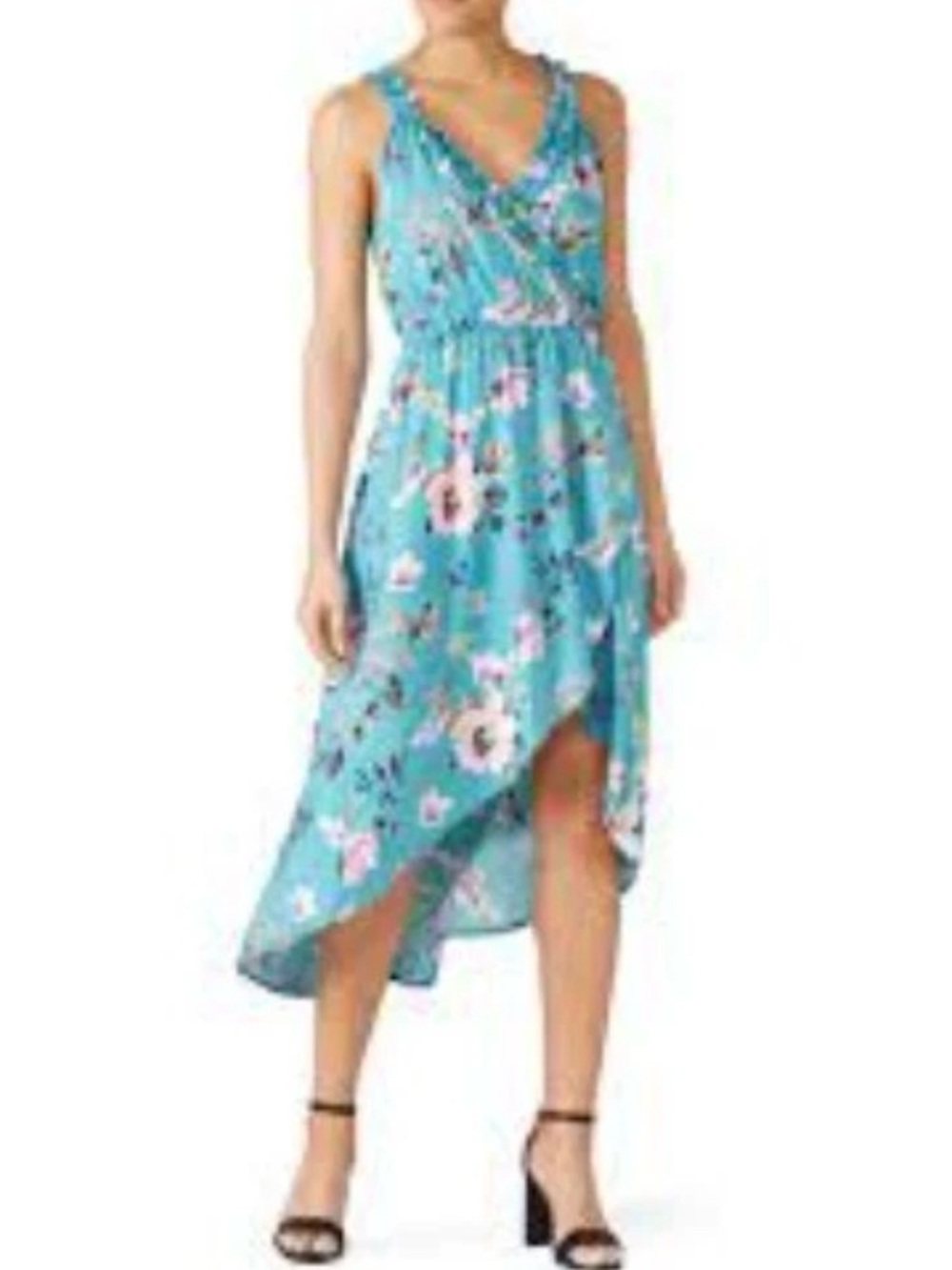 Louna High Low Floral Maxi Dress Blue Ruffle Large Aqua Blue